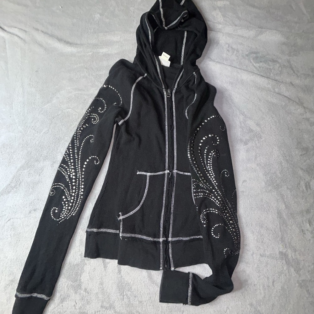 Ariat Womens Dazzle Small Black Western Studded Full Zip Sweatshirt Cowgirl